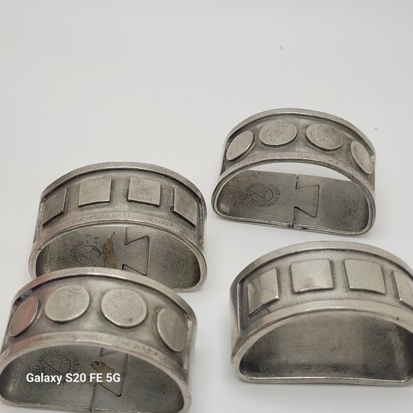 Vintage Aitkens Pewter Napkin Rings Geometric Tableware Set of Four 4 - Picture 4 of 11